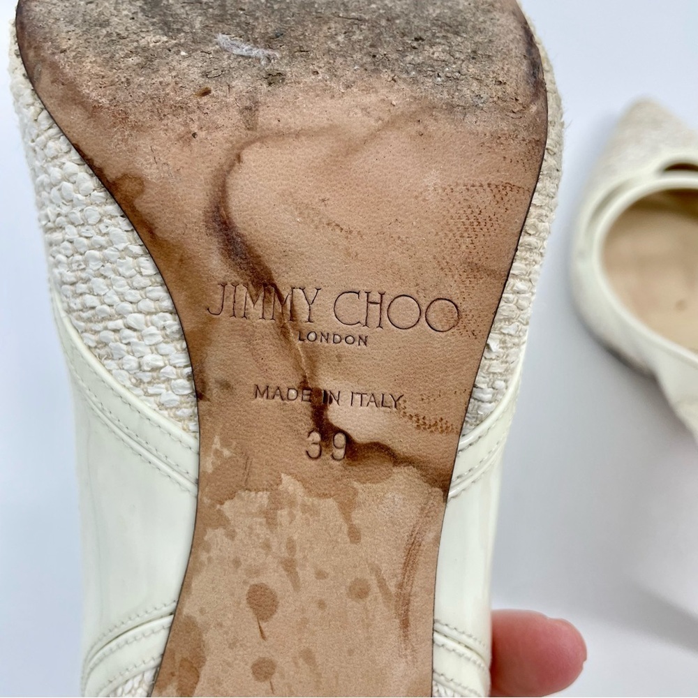 JIMMY CHOO Hickory Tweed Patent Leather Old Money Point-toe Pumps Heels Size 39 - Picture 14 of 16
